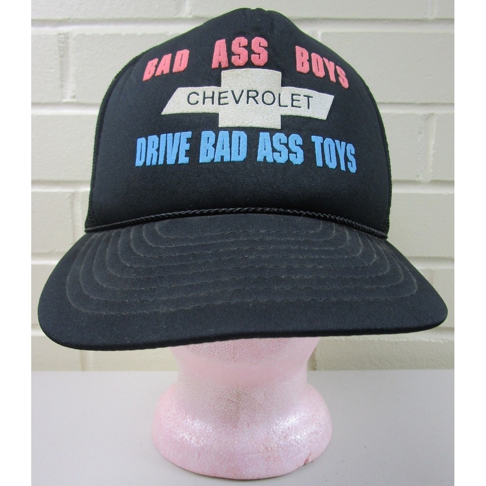 Vintage 80s Chevrolet Trucker Hat Snapback Cap "Bad Ass Boys Drive Bad Ass Toys"